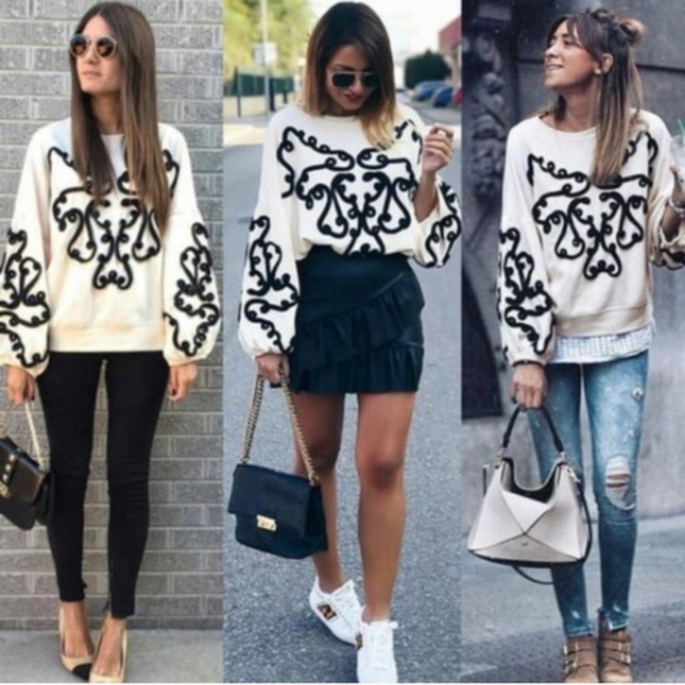 Zara Black Embroidered Sweater - Picture 8 of 13